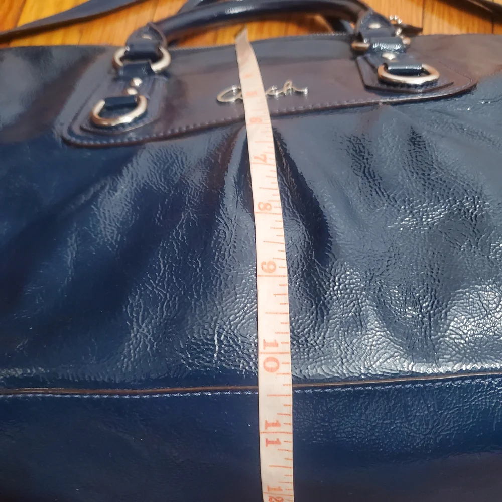 Coach Glosy Dark Blue Leather Handle,shoulder bag. - Picture 3 of 16